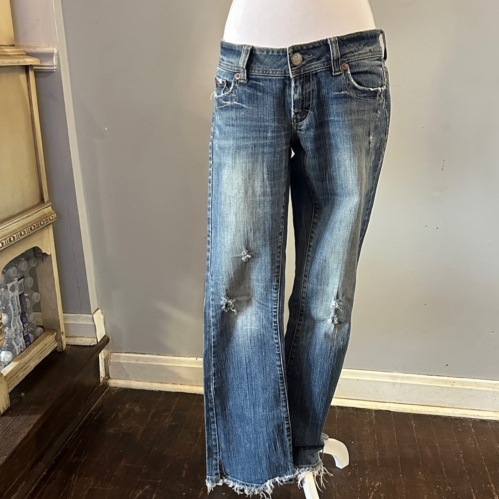 American Eagle Outfitters Blue Distressed Flare Jeans
